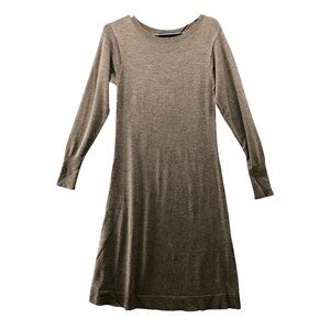 Uniqlo Merino Blend Boat Neck Sweater Dress XS Light Brown Midi Lightweight